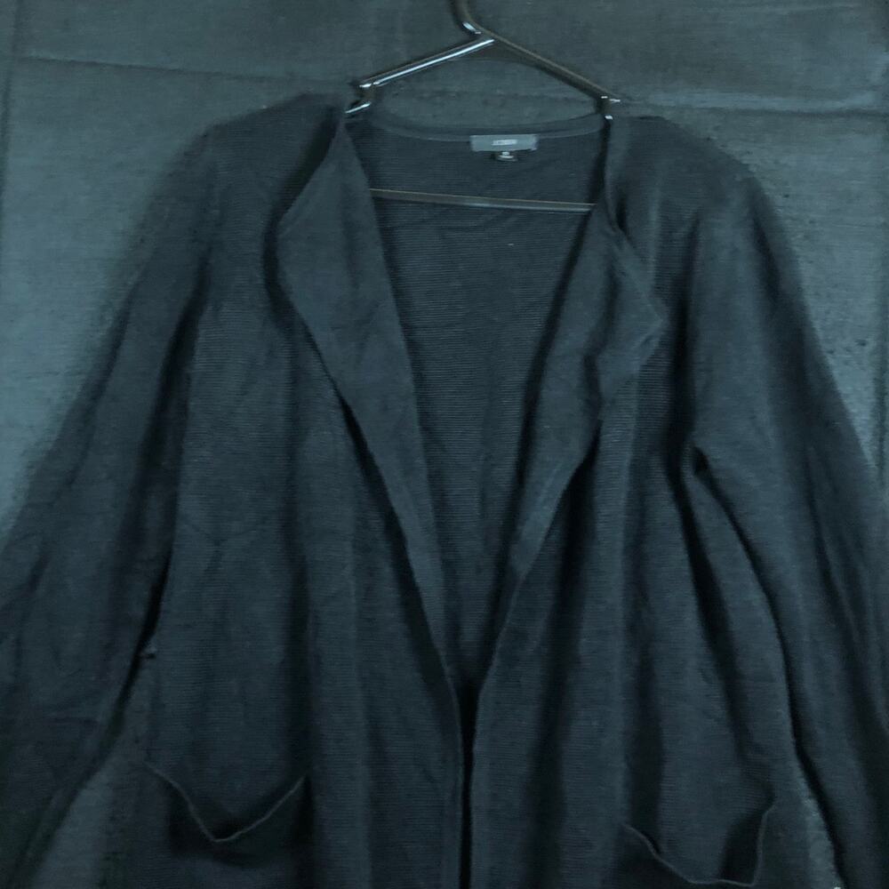 J Crew Women Sweater Black Open Front Thick Duster Cardigan Long Sleeve Pocket S - Picture 2 of 11